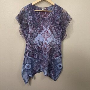 World Unity Asymmetrical Embellished Floral Fairy Top Lace Overlay Purple Size M